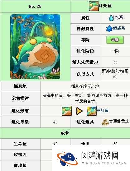 口袋妖怪复刻灯笼鱼进化一览与灯笼鱼属性图鉴
