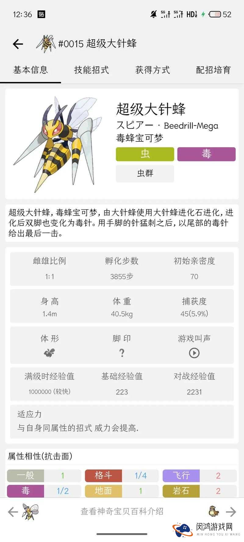 口袋妖怪复刻大针蜂是什么属性 大针蜂属性图鉴