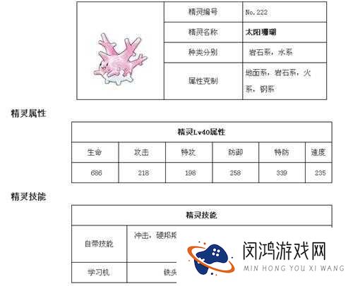 口袋妖怪复刻太阳珊瑚配招与太阳珊瑚属性技能图鉴